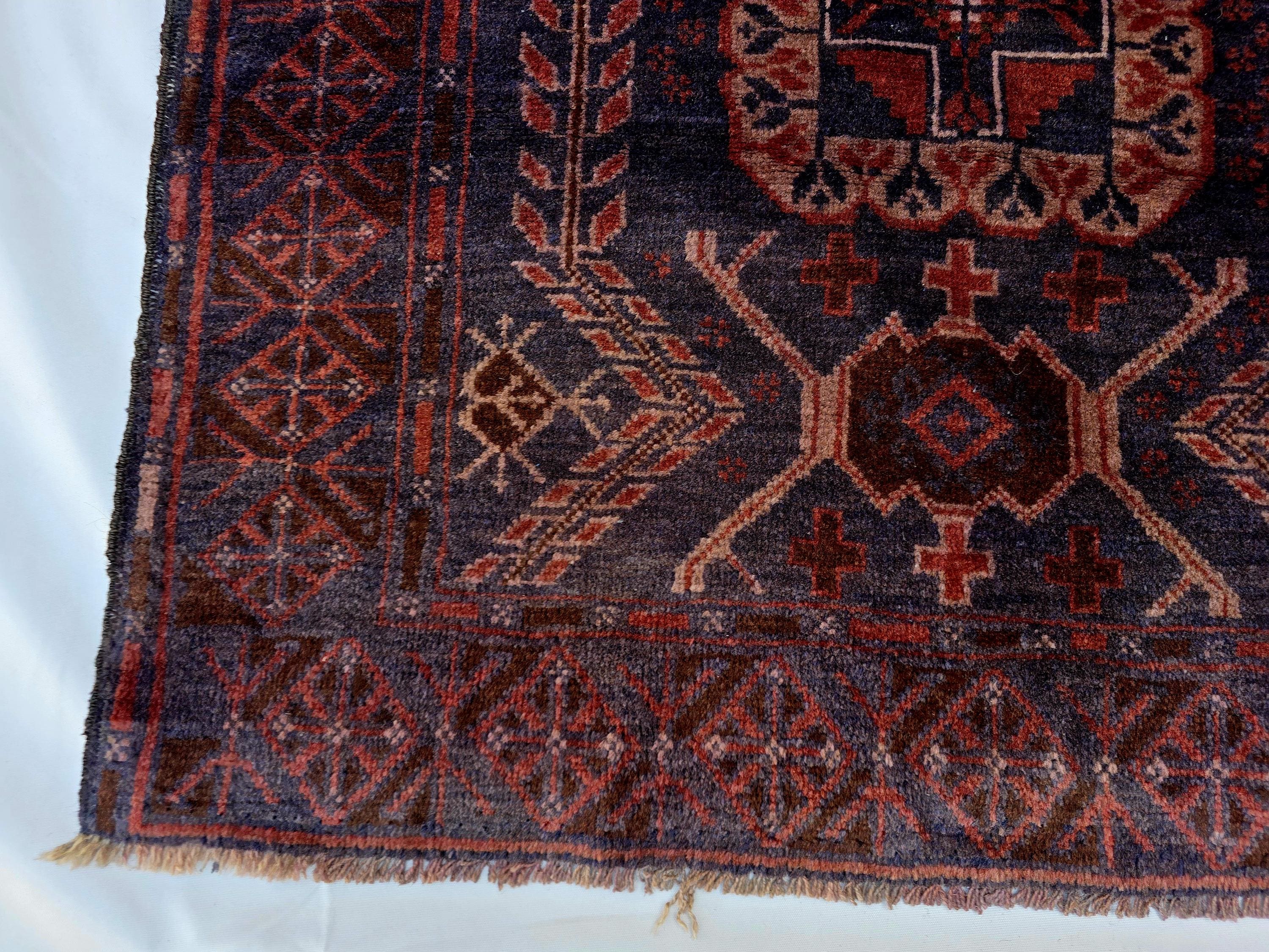 Dark Red 3x9 Vintage Tribal Runner Rug, Geometric Hallway Carpet, Turkmen Long Narrow Rug with Medallions