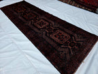 Dark Red 3x9 Vintage Tribal Runner Rug, Geometric Hallway Carpet, Turkmen Long Narrow Rug with Medallions