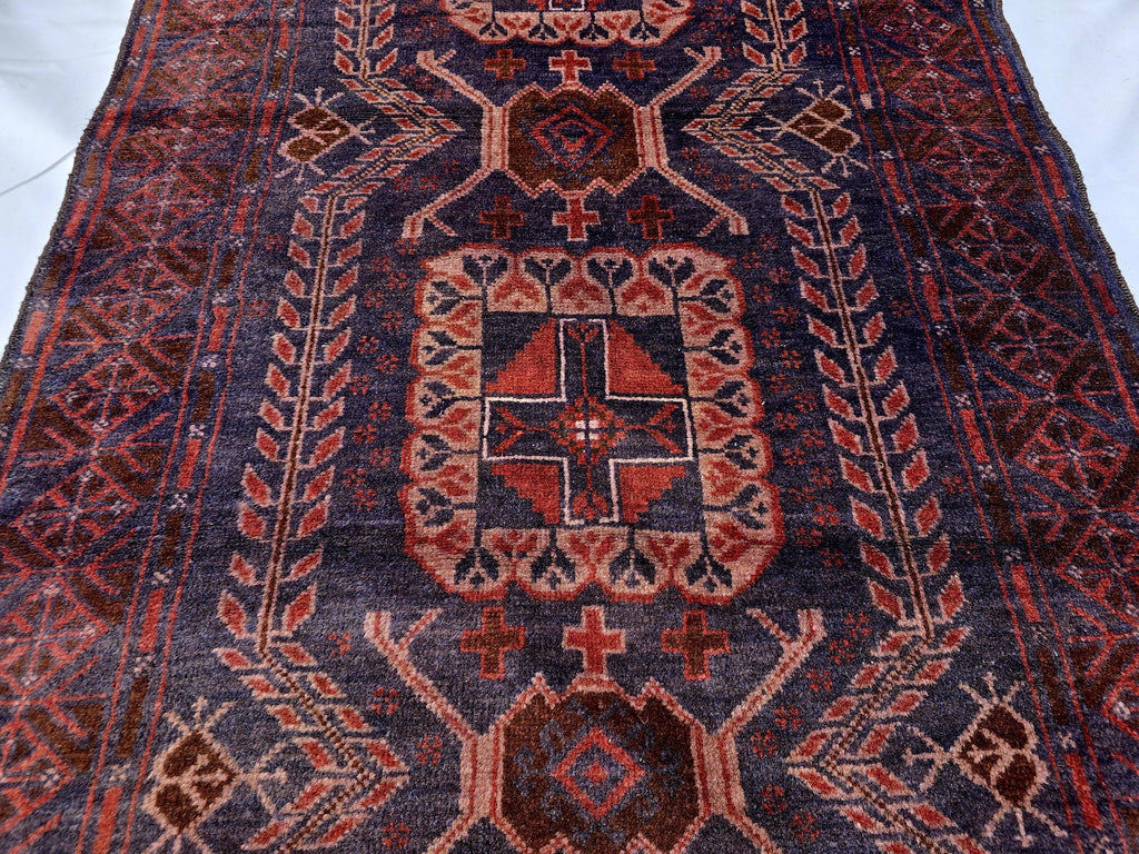 Dark Red 3x9 Vintage Tribal Runner Rug, Geometric Hallway Carpet, Turkmen Long Narrow Rug with Medallions