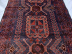 Dark Red 3x9 Vintage Tribal Runner Rug, Geometric Hallway Carpet, Turkmen Long Narrow Rug with Medallions