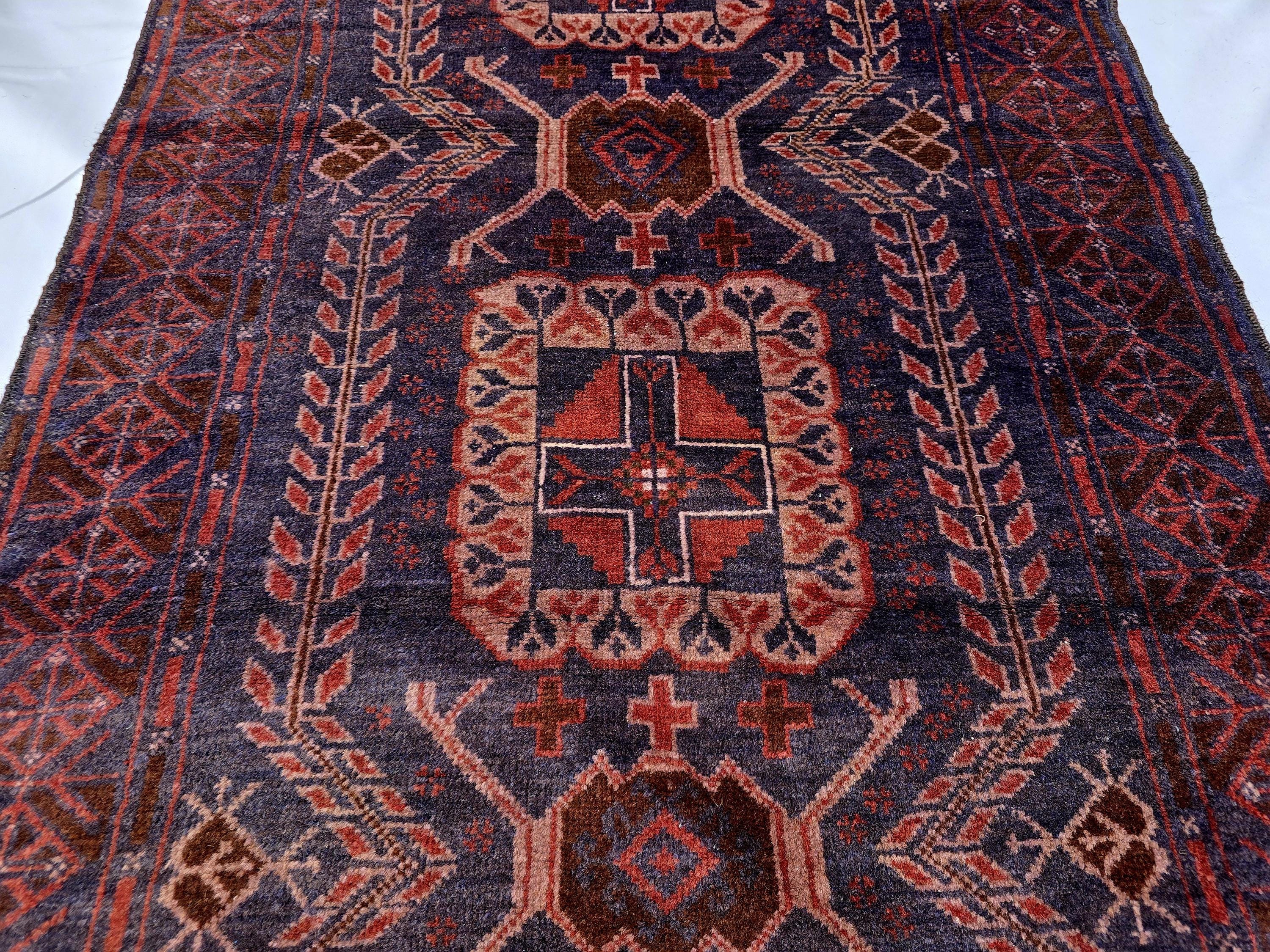 Dark Red 3x9 Vintage Tribal Runner Rug, Geometric Hallway Carpet, Turkmen Long Narrow Rug with Medallions