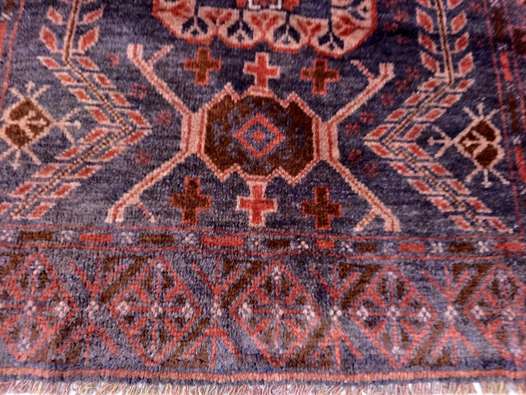 Dark Red 3x9 Vintage Tribal Runner Rug, Geometric Hallway Carpet, Turkmen Long Narrow Rug with Medallions