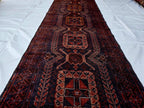 Dark Red 3x9 Vintage Tribal Runner Rug, Geometric Hallway Carpet, Turkmen Long Narrow Rug with Medallions