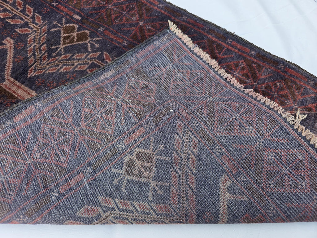 Dark Red 3x9 Vintage Tribal Runner Rug, Geometric Hallway Carpet, Turkmen Long Narrow Rug with Medallions