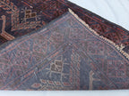 Dark Red 3x9 Vintage Tribal Runner Rug, Geometric Hallway Carpet, Turkmen Long Narrow Rug with Medallions