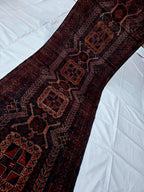 Dark Red 3x9 Vintage Tribal Runner Rug, Geometric Hallway Carpet, Turkmen Long Narrow Rug with Medallions