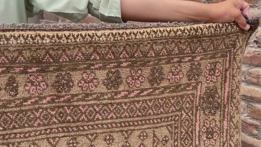 5x9 ft Antique Brown Afghan Handmade Tribal Wool Geometric Carpet - Living Room Decor