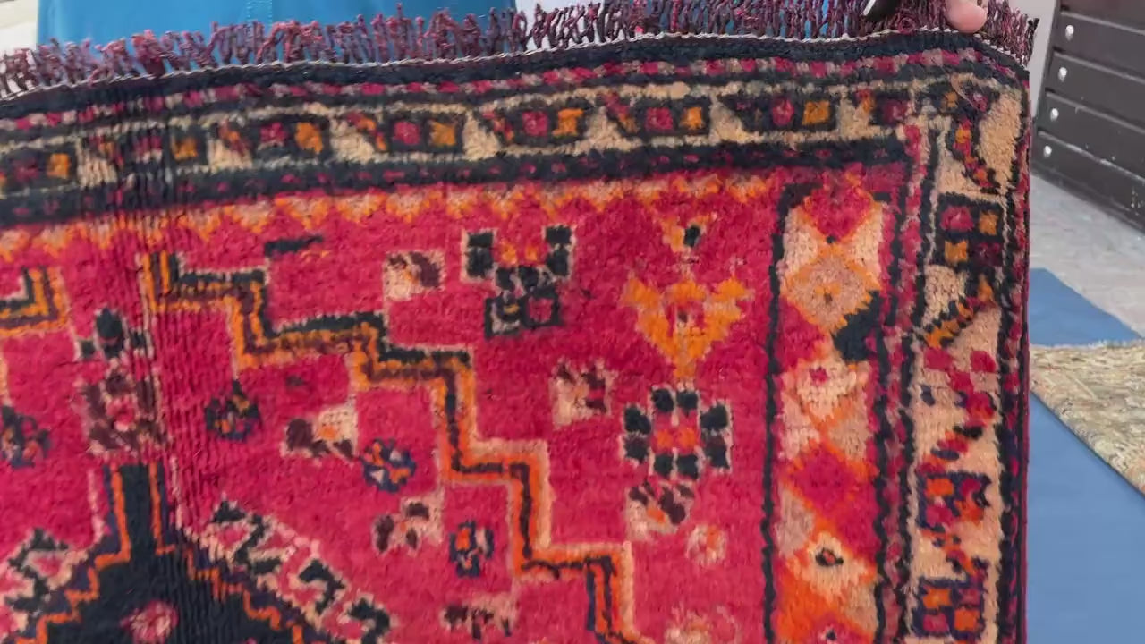 3'10x8'4 ft Rustic Red Antique Baluchi Rug, Handmade Tribal Wool Hallway Carpet