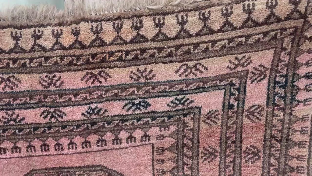 Blush Pink Afghan Baluchi Rug, 6.11x4.7 Ft, Handmade Wool Tribal Carpet - Oriental Geometric Living Room Decor