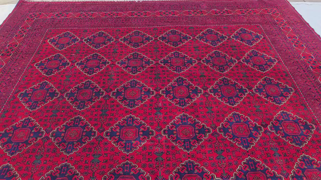 10×20 ft Oversize Red Navy Handmade Afghan Large Wool Rug, Conference Hall Carpet