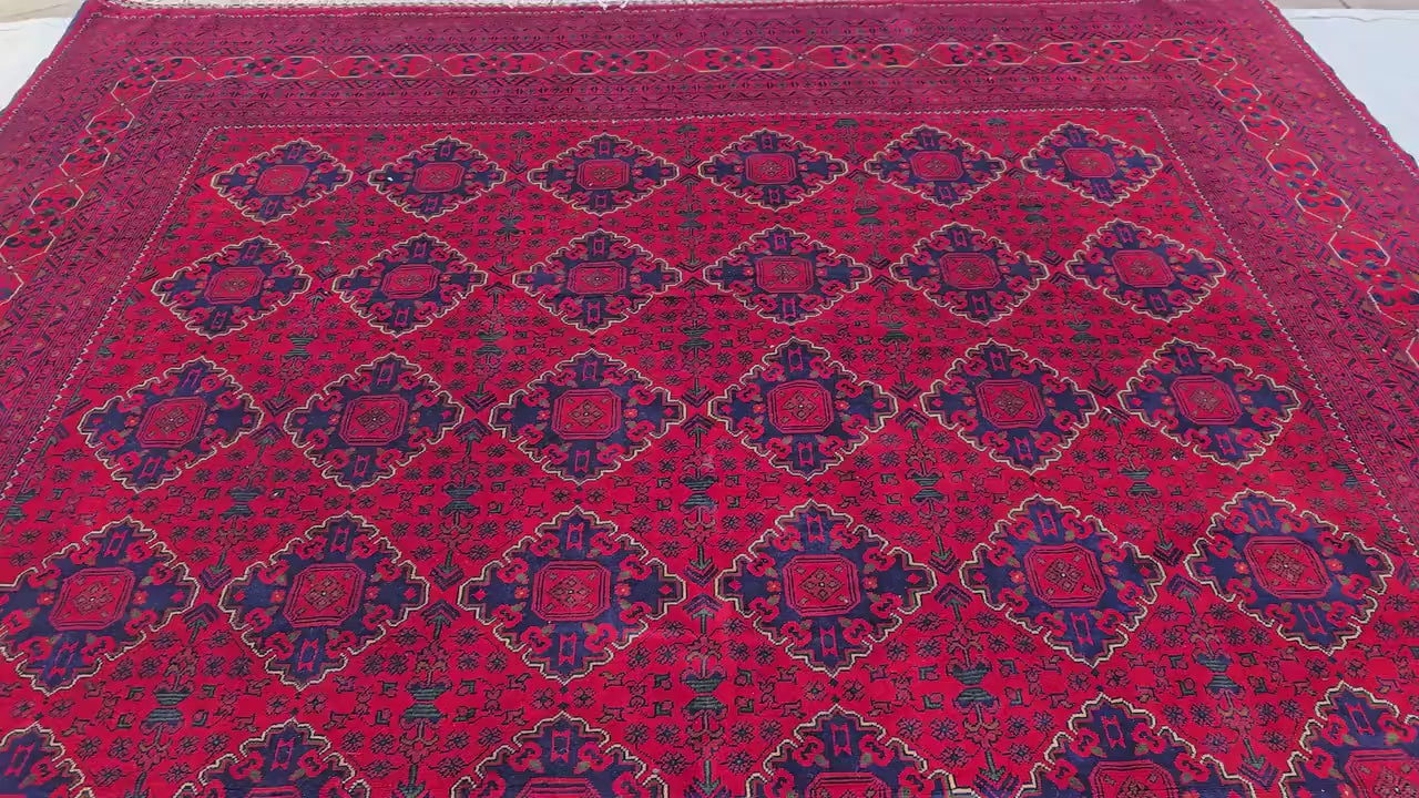 10×20 ft Oversize Red Navy Handmade Afghan Large Wool Rug, Conference Hall Carpet