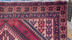 Vintage 4'8x9'6 ft Afghan Tribal Rug – Red & Indigo Geometric Design – Handwoven Antique Wool Carpet