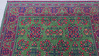 Green Bukhara 5x7 Ft Rug, Handmade Geometric Wool Carpet for Living Room