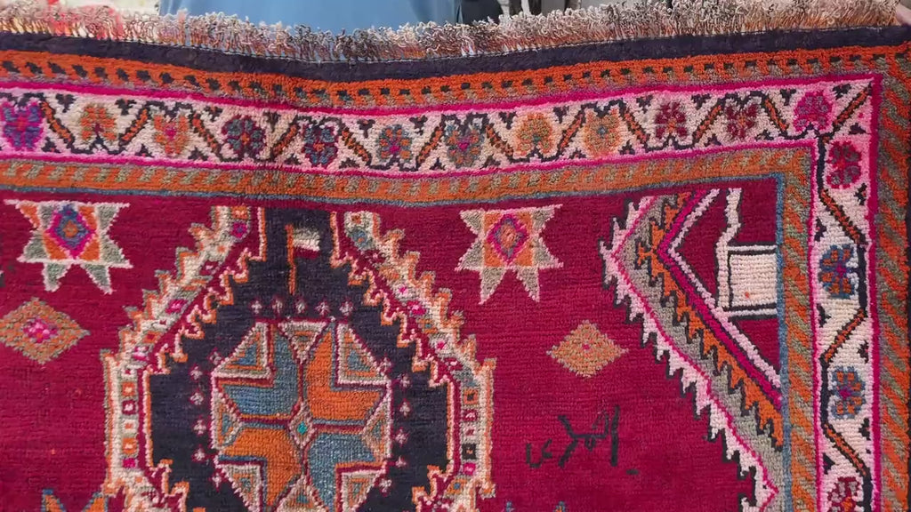 Antique Style Afghan Tribal Rug 4'5x6'10 ft – Handmade Red Geometric Vintage Area Rug