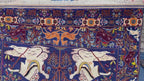 Vintage Animal Motif Rug 4x7 ft, Handmade Tribal Rug, Deep Blue Persian Style Carpet