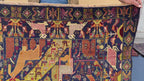 Vintage 4x7 ft Pictorial Tribal Rug, Deep Blue Animal Scene Carpet, Handwoven Folk Art