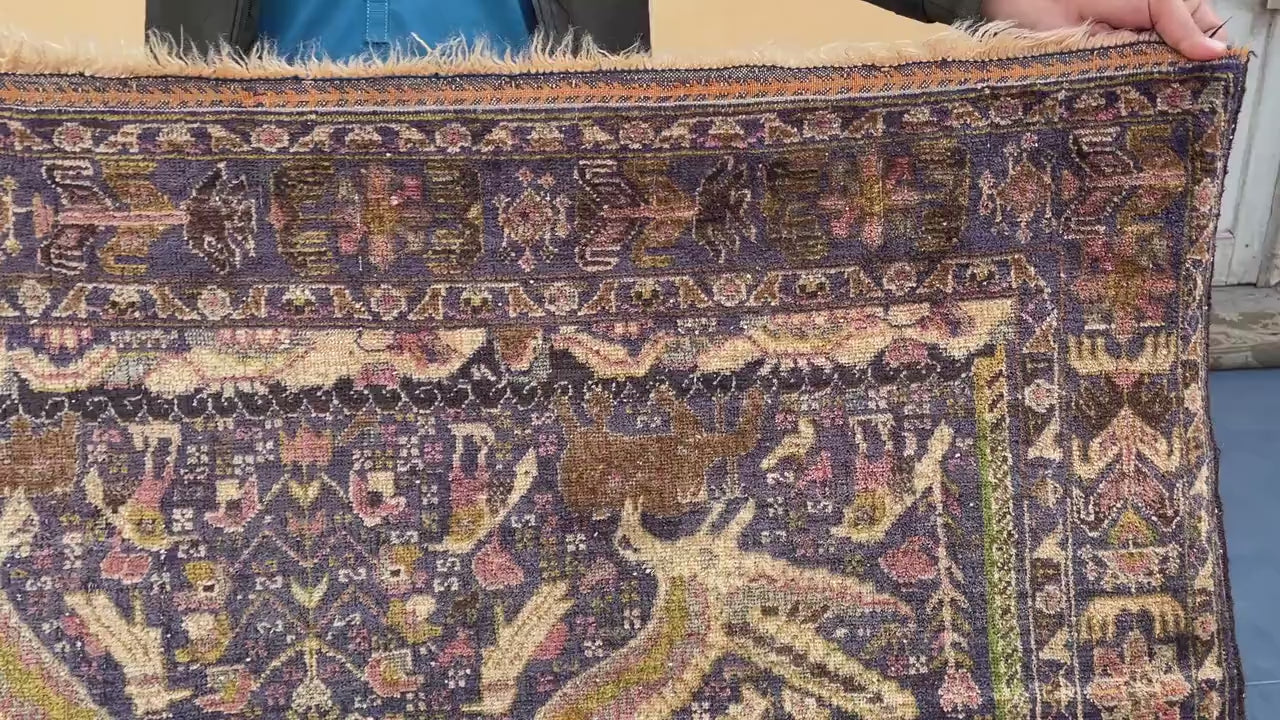 1920s Antique 4x7 ft Handwoven Wool Rug, Afghan Vintage Collectible Carpet