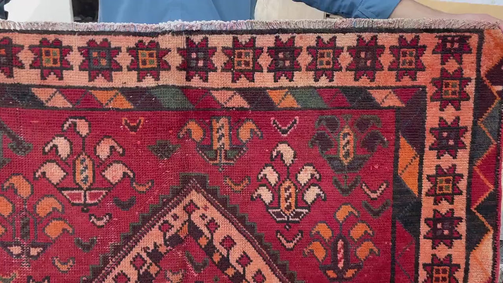 4x9 Rustic Red Vintage Handwoven Wool Rug, Carpet for Farmhouse