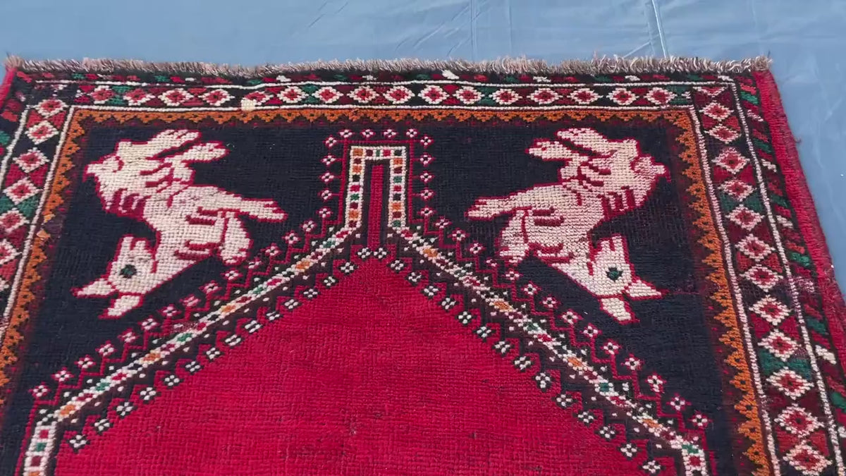 3.6x4.10 1950s Vintage Handmade Herati Rug for Bedroom or Entryway, Rustic Home Decor