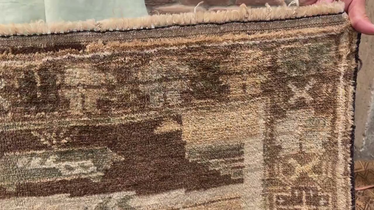 3x5 ft Handmade Wool Tribal Area Rug, Brown Geometric Carpet, Rustic Boho Decor - Antique Nomadic Home Accent