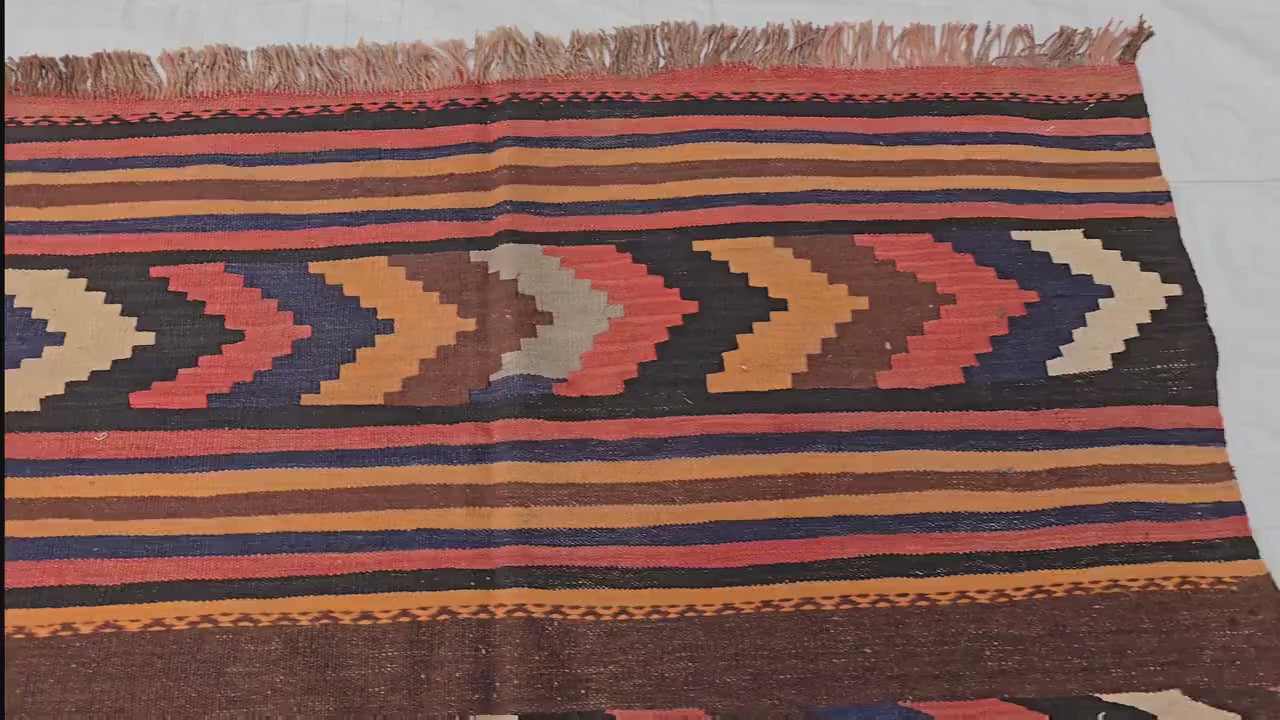 Antique Kilim Rug 5x6 Ft, Handwoven Wool Flatweave, Geometric Tribal Area Rug