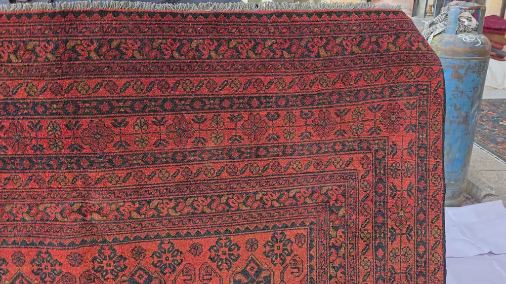 Rust Red Brown Vintage Afghan Area Rug 6.6×9.7 ft, Hand Knotted Wool Oriental Carpet