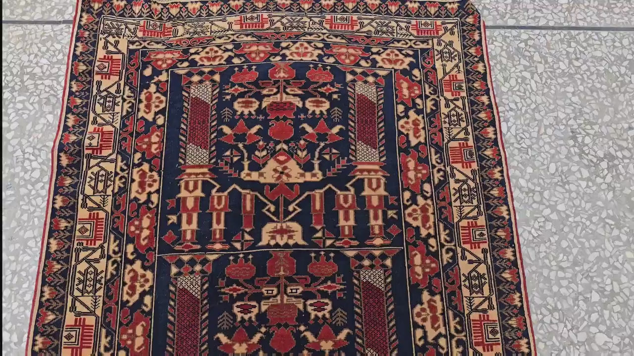 3x9 ft Antique Ali Hoja Runner Rug – Dark Tribal Geometric Vintage Style