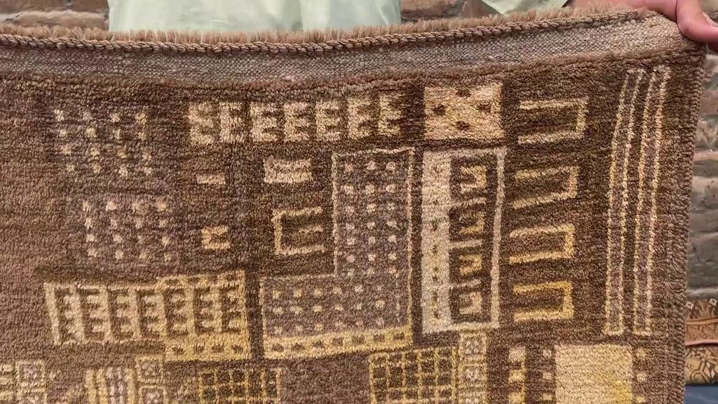 Vintage Handmade Brown Wool Rug 3x5 ft - Wall Hanging Pictorial Rug