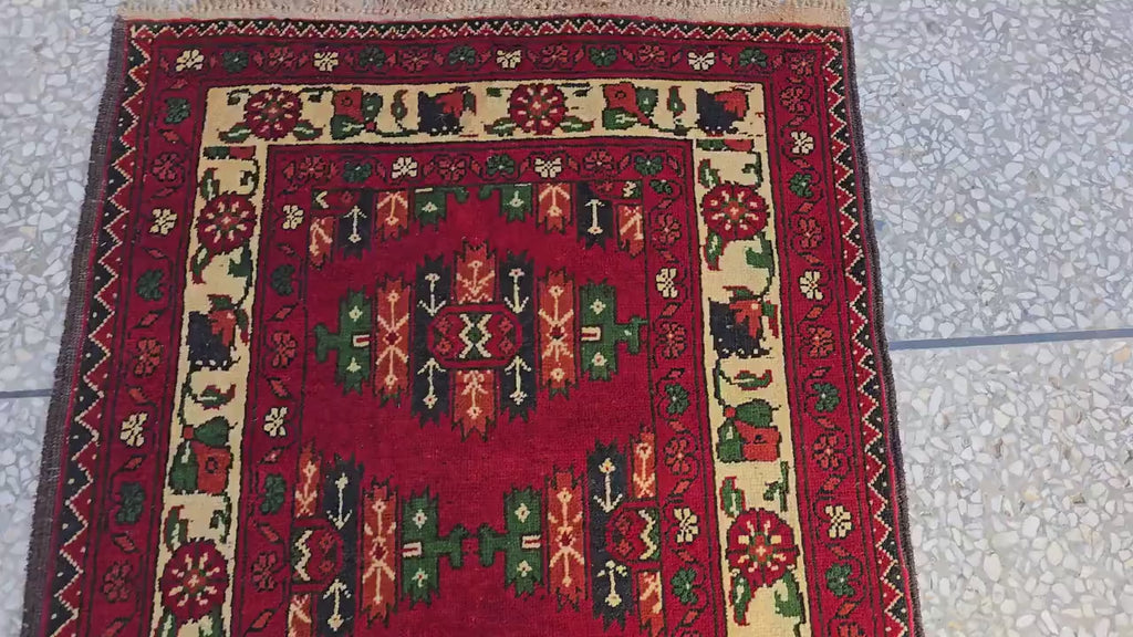3×9 ft Antique Afghan Wool Runner Rug – Handmade Tribal Geometric Hallway Carpet