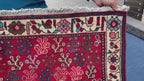 Vintage Handmade Afghan Rug 4x5 – Bold Red Tribal Wool Rug for Entryway or Bedroom