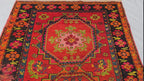 Antique 1940s Burn Orange 5×10 Ft Handwoven Afghan Rug, Collectors Piece