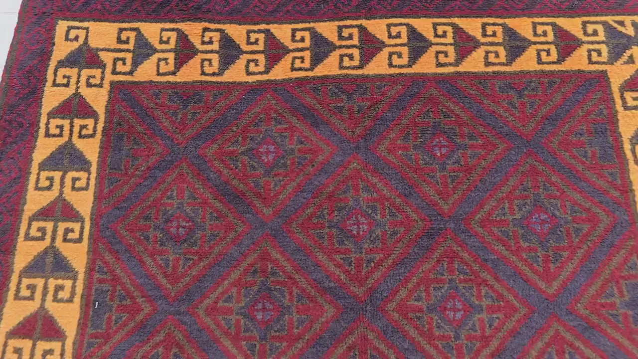 5x8 Ft Soft High Pile Antique Style Rug, Burgundy Tribal Geometric Area Carpet