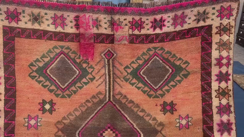 Warm Terracotta 1940s Antique 5x9 Handwoven Wool Rug, Vintage Bohemian Area Rug