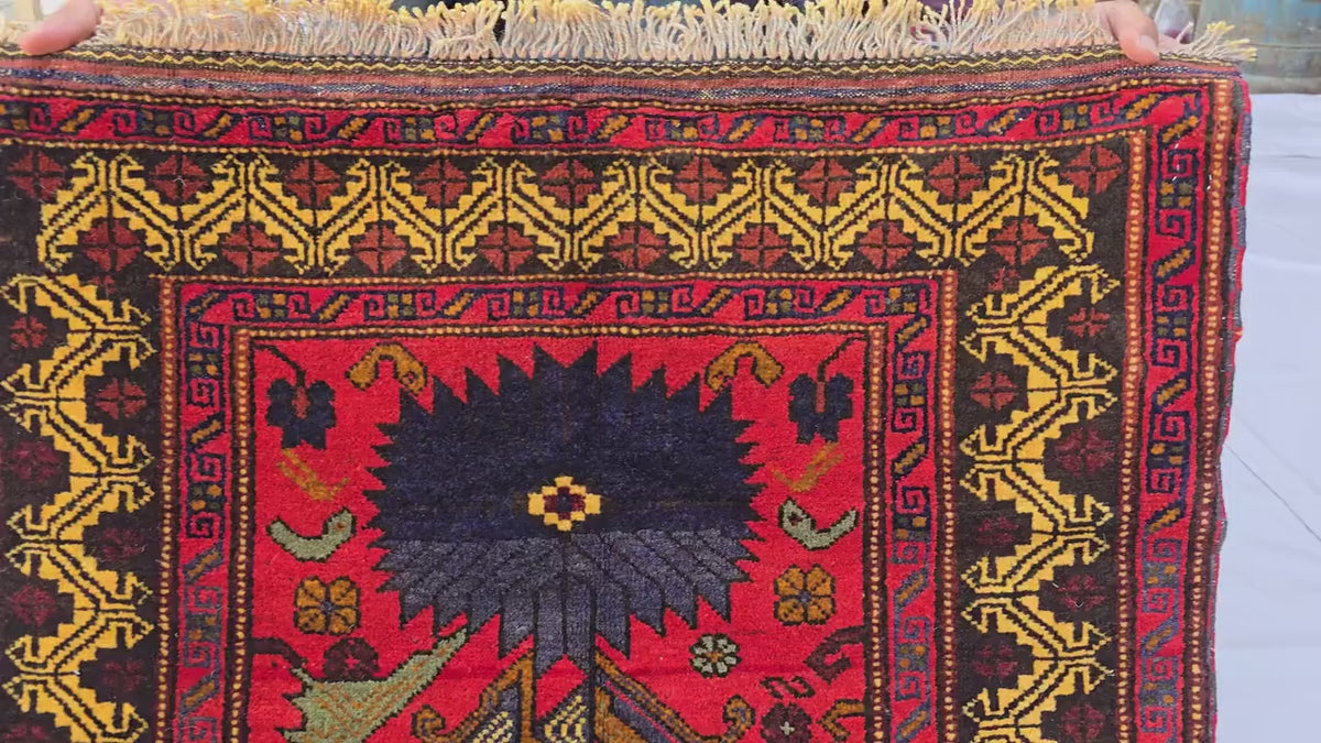 3×4 ft Handmade Baluchi Vintage Accent Size Carpet - Boho Home Decor - Bedroom, Kitchen Rug