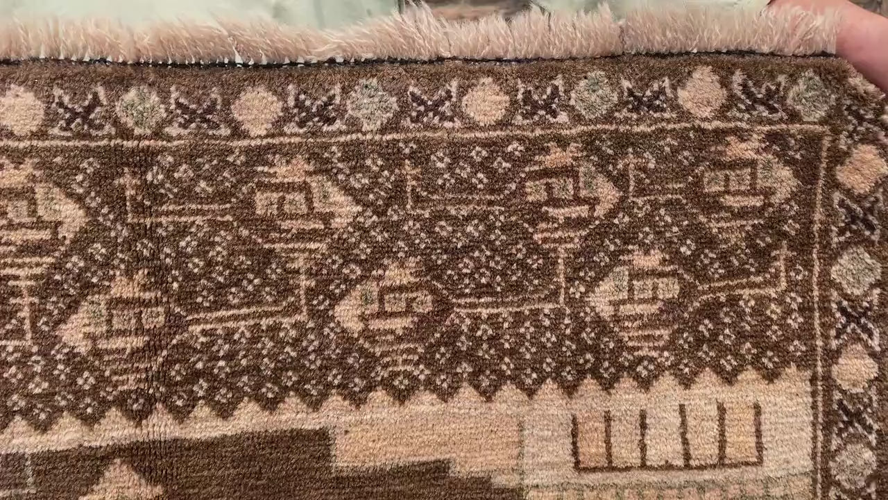 Afghan Vintage Baluchi Pictorial Wool Tribal Rug - 3x5 ft Area Carpet for Bedroom