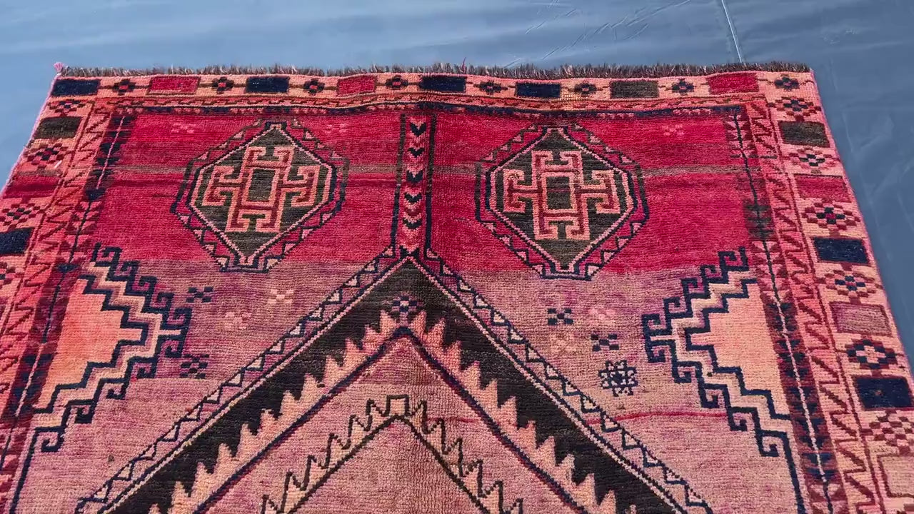 4'4x9 ft Vintage Tribal Runner Rug – Afghan Handmade Wool Geometric Rustic Hallway Carpet