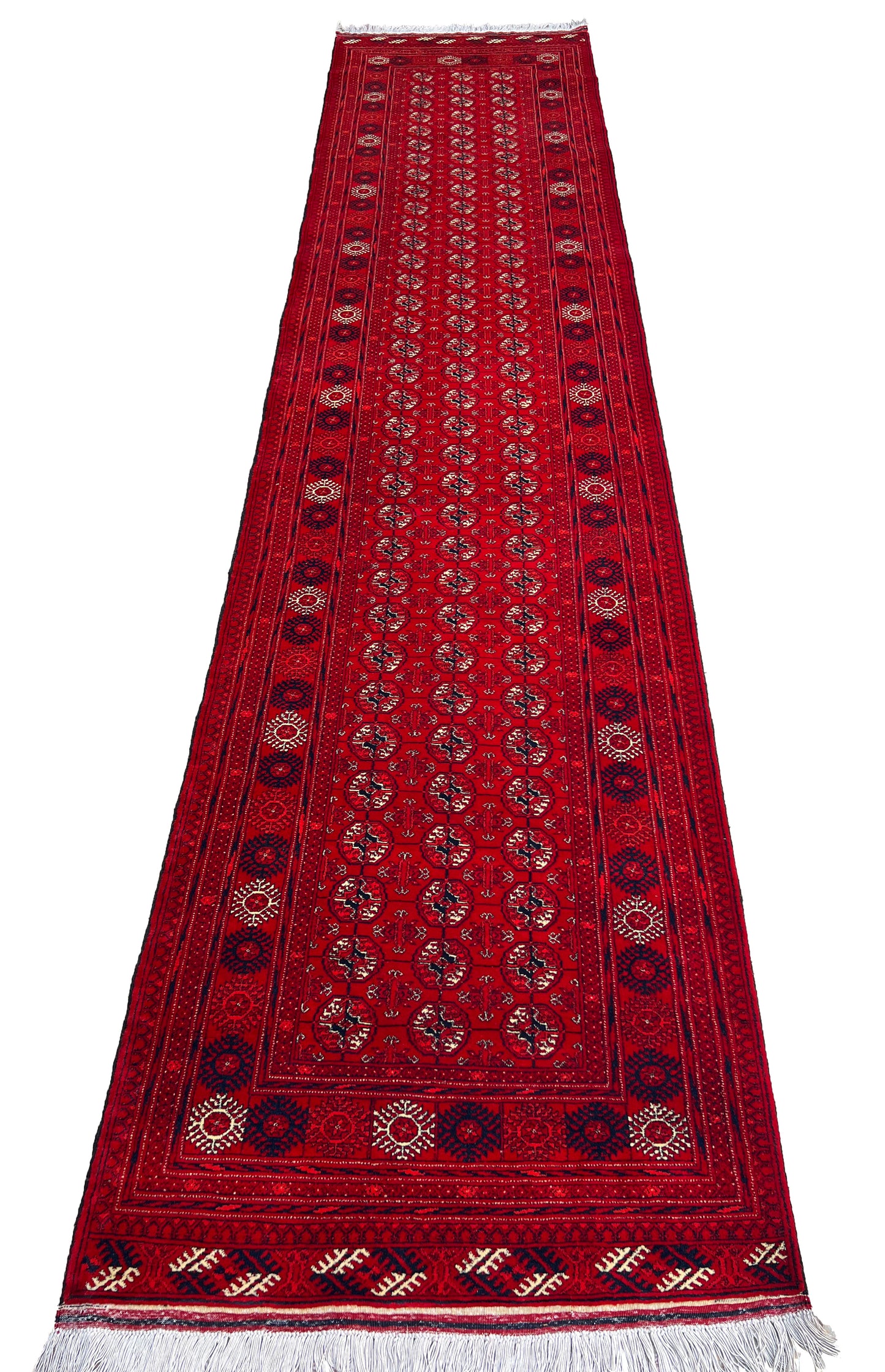 Afghan Hand Knitted/Knotted Hallway Runner Hand Woven Rug Size 13ft x 2.8ft (MO-BU-13X9-R-R-N)  Mowri Shakh Bukhara Runner