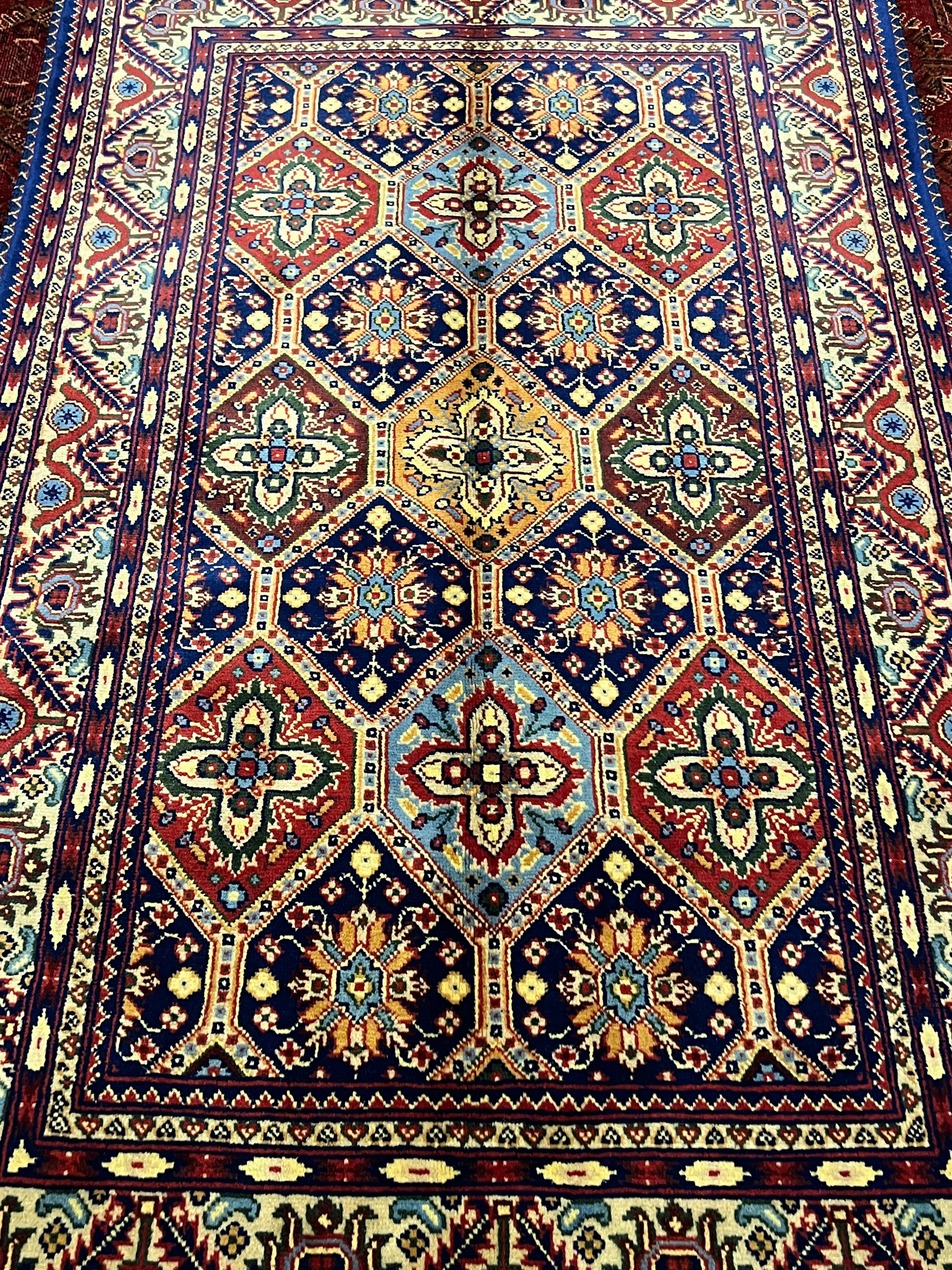 Afghan Hand Knitted/Knotted Living / Dining Room Wool Woven Rug Size 5ft x 3ft (KA-M-5X3-Y/B-N) Marinous Kashani New - Kabul Rugs