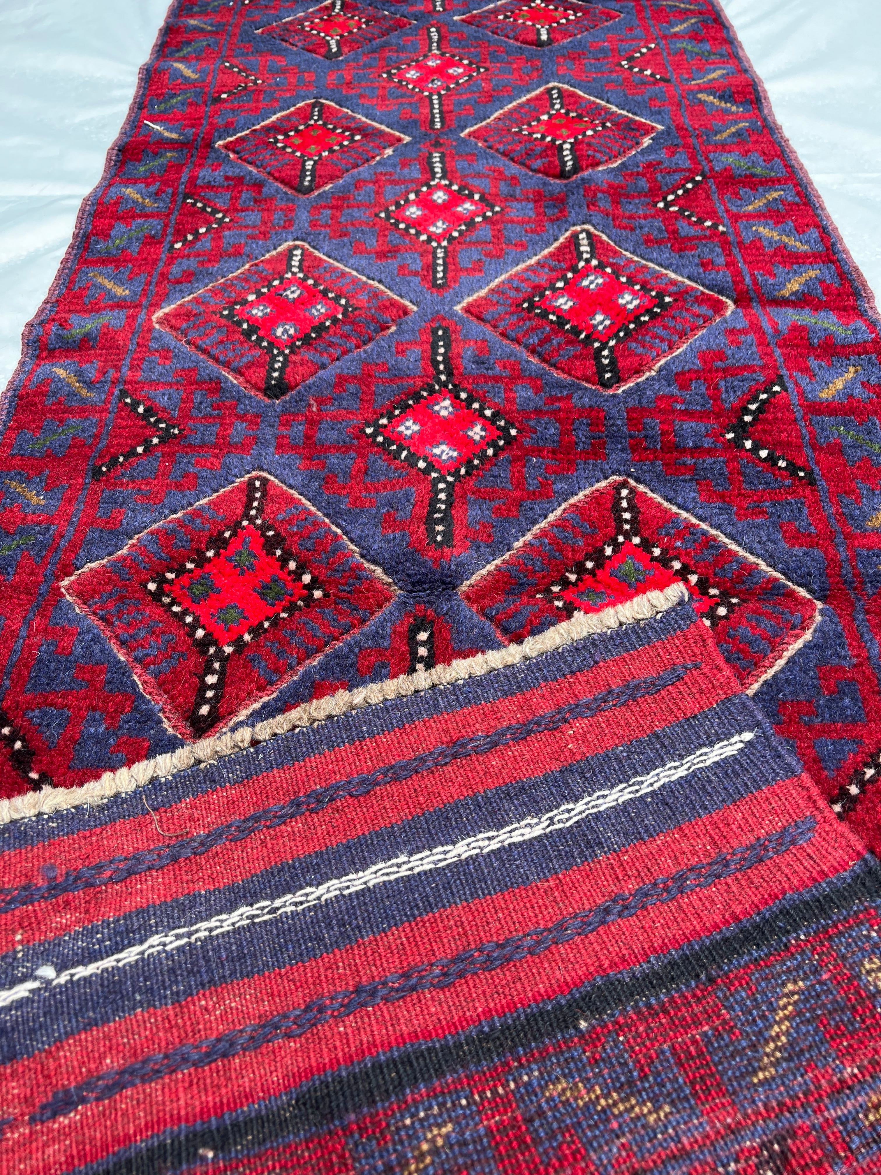 Afghan Hand Knitted/Knotted Hallway Runner Hand Woven Rug Size 8.7ft x 2ft  (MA-RU-8X2-R/DB-N) Mashwani Kilim (Herat)
