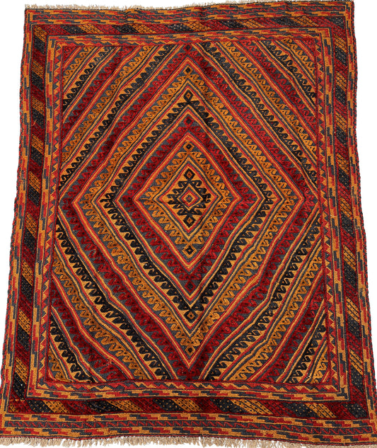 Afghan Hand Knitted/Knotted Living / Dining Room Wool Woven Rug Size 5.8ft x 4ft (MA-K-6X4-O-N) Mashwani Kilim (Herat) - Kabul Rugs
