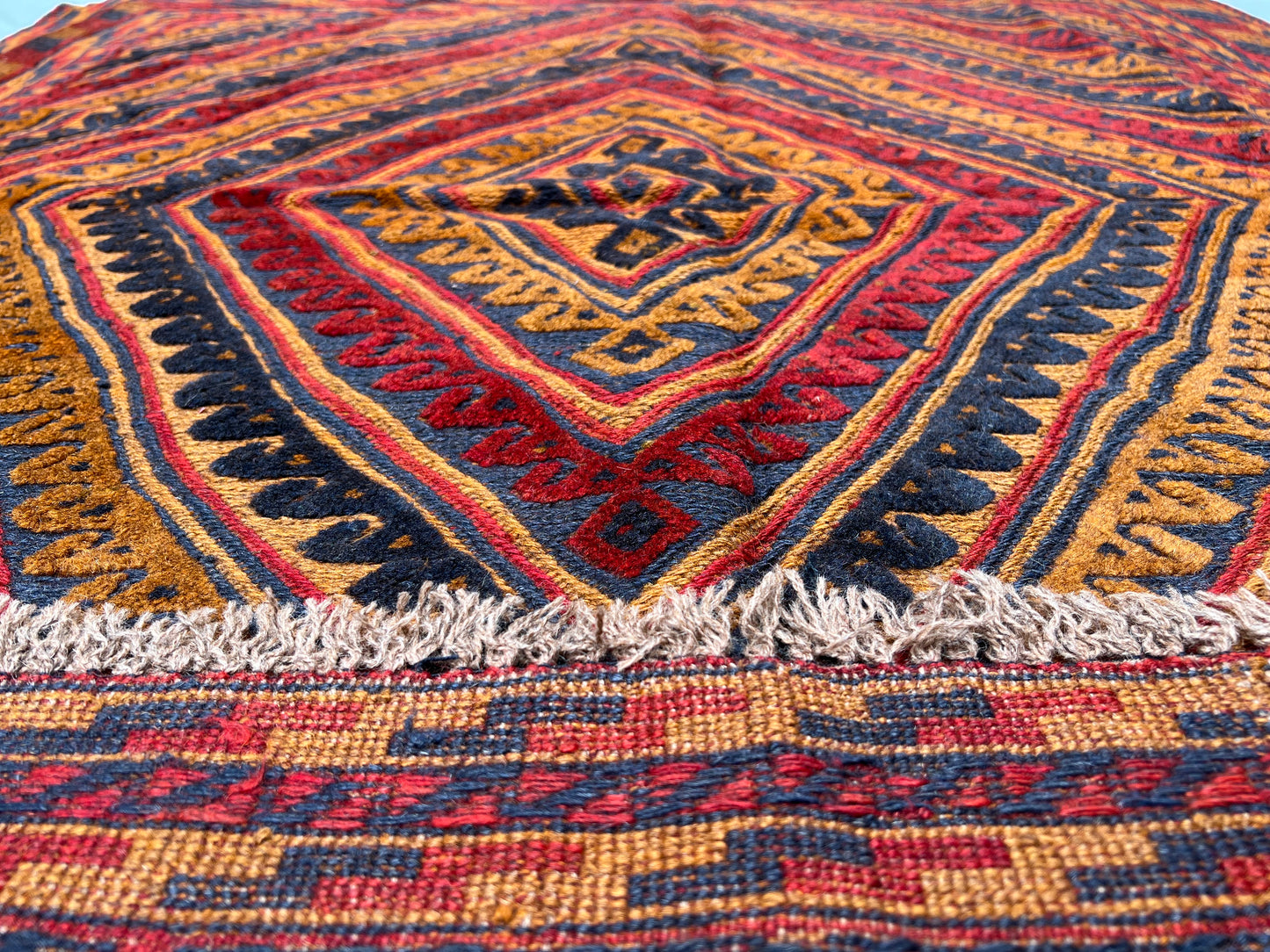 Afghan Hand Knitted/Knotted Living / Dining Room Wool Woven Rug Size 5.8ft x 4ft (MA-K-6X4-O-N) Mashwani Kilim (Herat) - Kabul Rugs