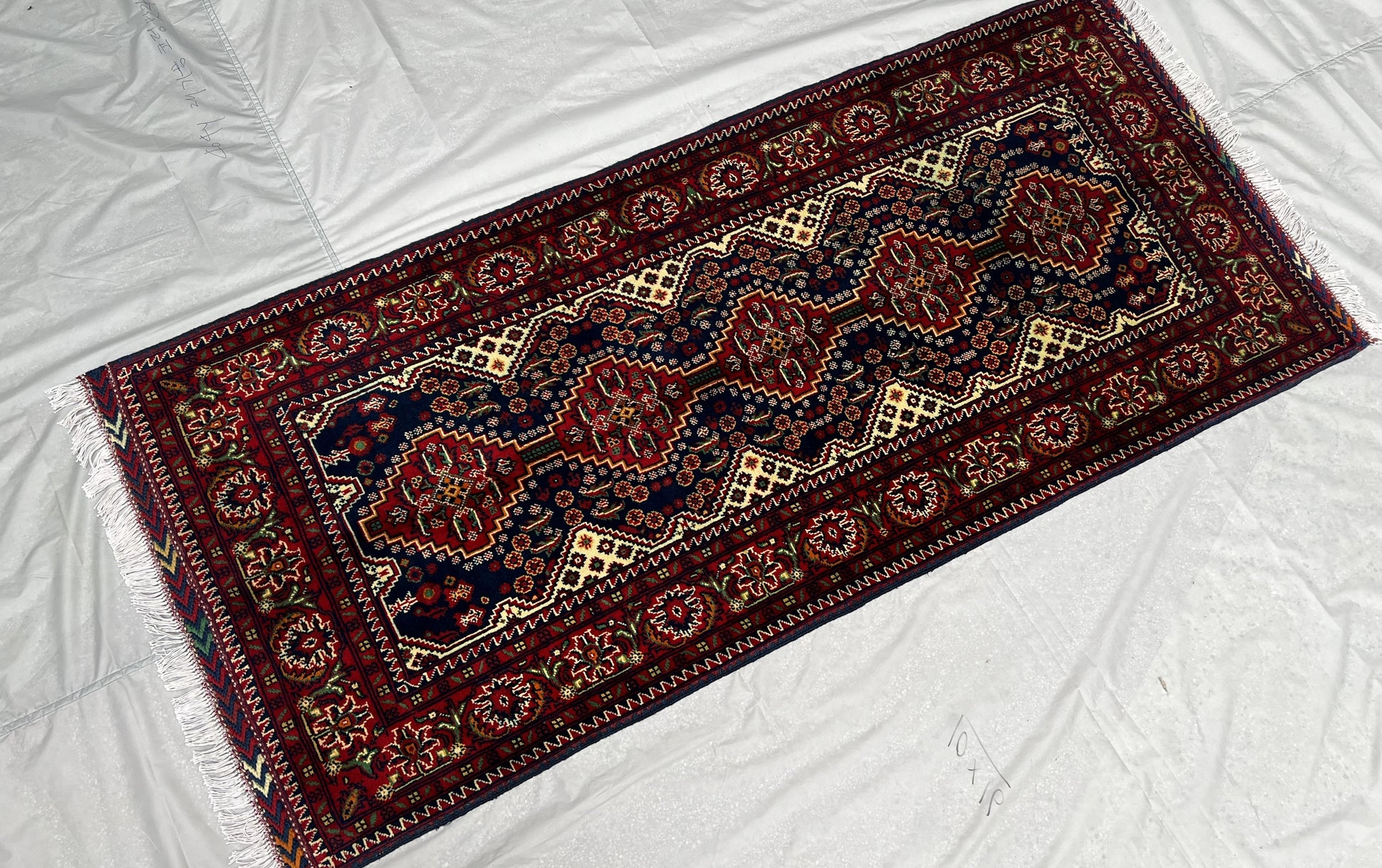 Hand Knitted/ Knotted Hallway Runner Yousuf Bayi Merino Wool 7ftx3.1ft (YB-RU-7X3-R/Y-N) (Mazar-e-Sharif) - Kabul Rugs