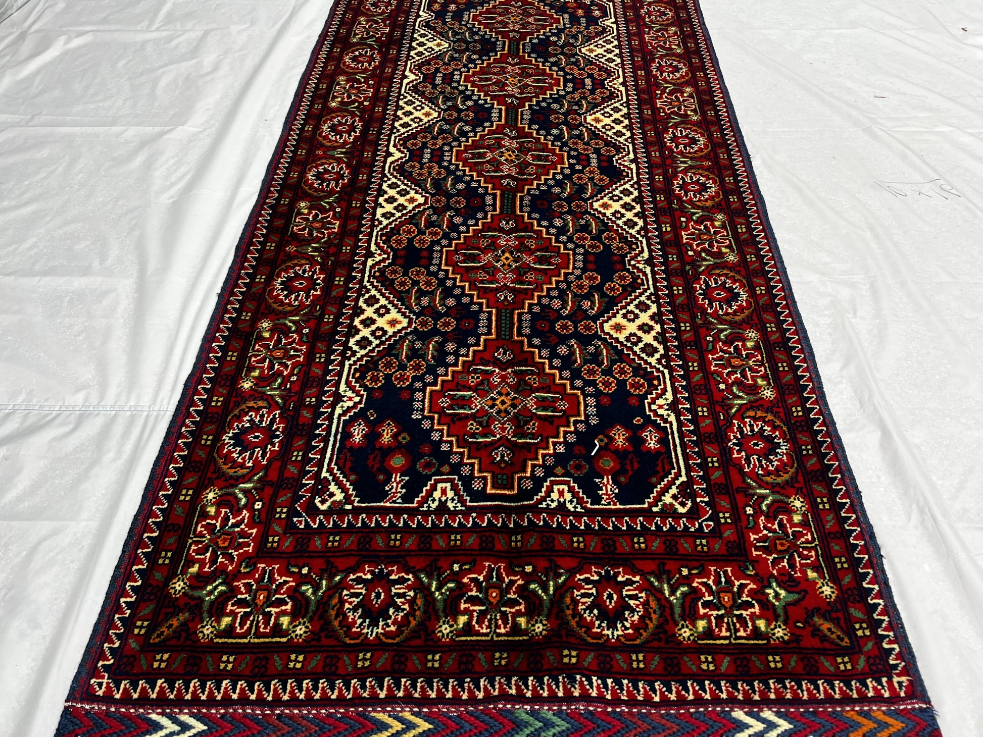 Hand Knitted/ Knotted Hallway Runner Yousuf Bayi Merino Wool 7ftx3.1ft (YB-RU-7X3-R/Y-N) (Mazar-e-Sharif) - Kabul Rugs