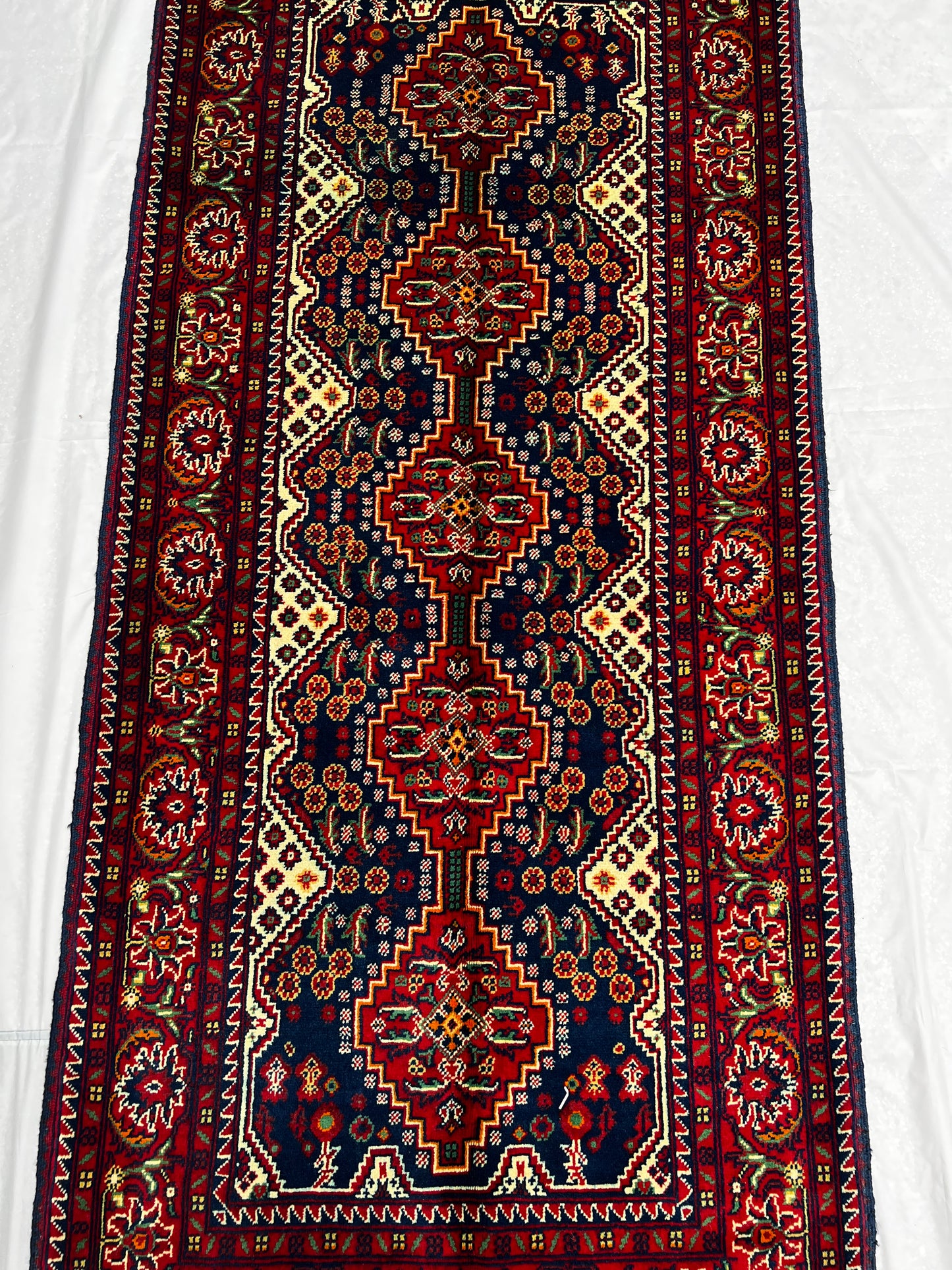 Hand Knitted/ Knotted Hallway Runner Yousuf Bayi Merino Wool 7ftx3.1ft (YB-RU-7X3-R/Y-N) (Mazar-e-Sharif) - Kabul Rugs