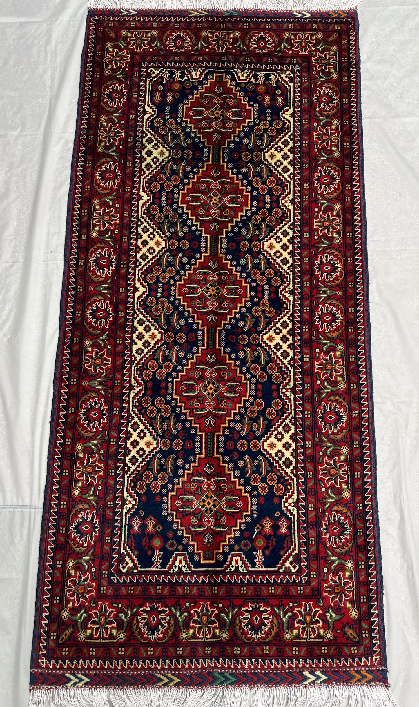 Hand Knitted/ Knotted Hallway Runner Yousuf Bayi Merino Wool 7ftx3.1ft (YB-RU-7X3-R/Y-N) (Mazar-e-Sharif) - Kabul Rugs