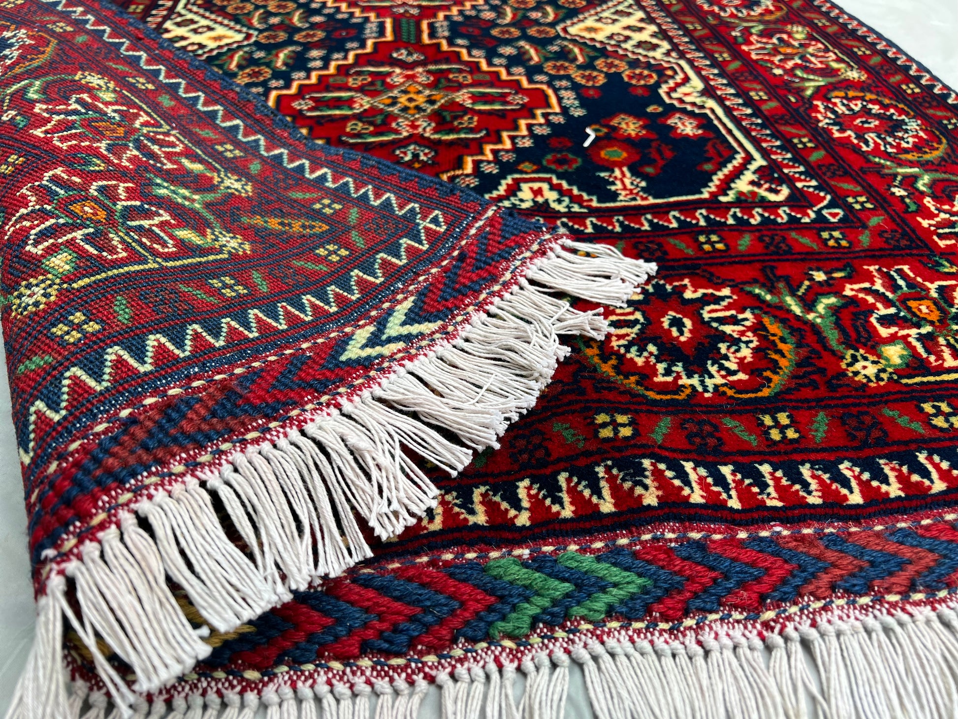 Hand Knitted/ Knotted Hallway Runner Yousuf Bayi Merino Wool 7ftx3.1ft (YB-RU-7X3-R/Y-N) (Mazar-e-Sharif) - Kabul Rugs