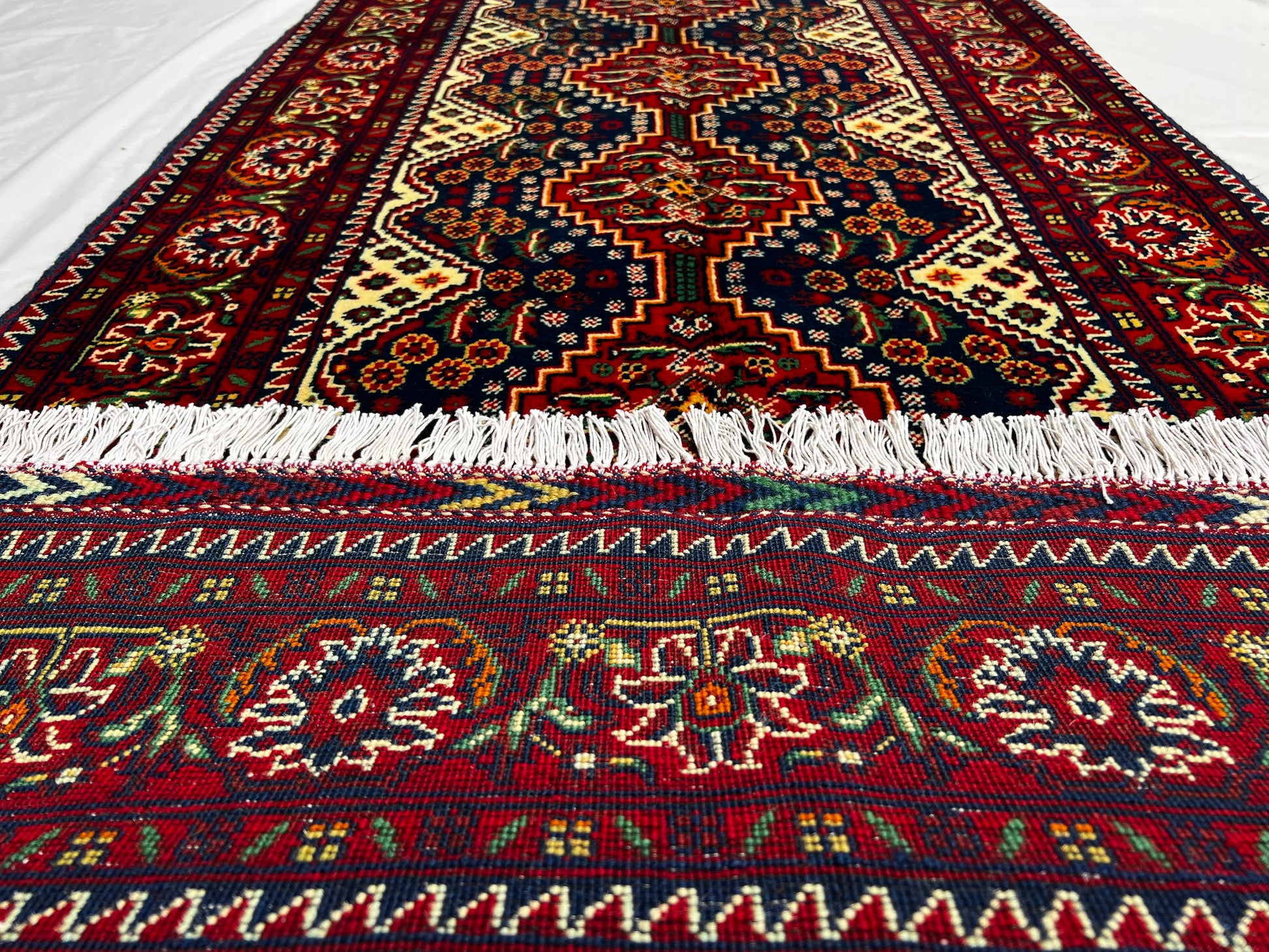 Hand Knitted/ Knotted Hallway Runner Yousuf Bayi Merino Wool 7ftx3.1ft (YB-RU-7X3-R/Y-N) (Mazar-e-Sharif) - Kabul Rugs