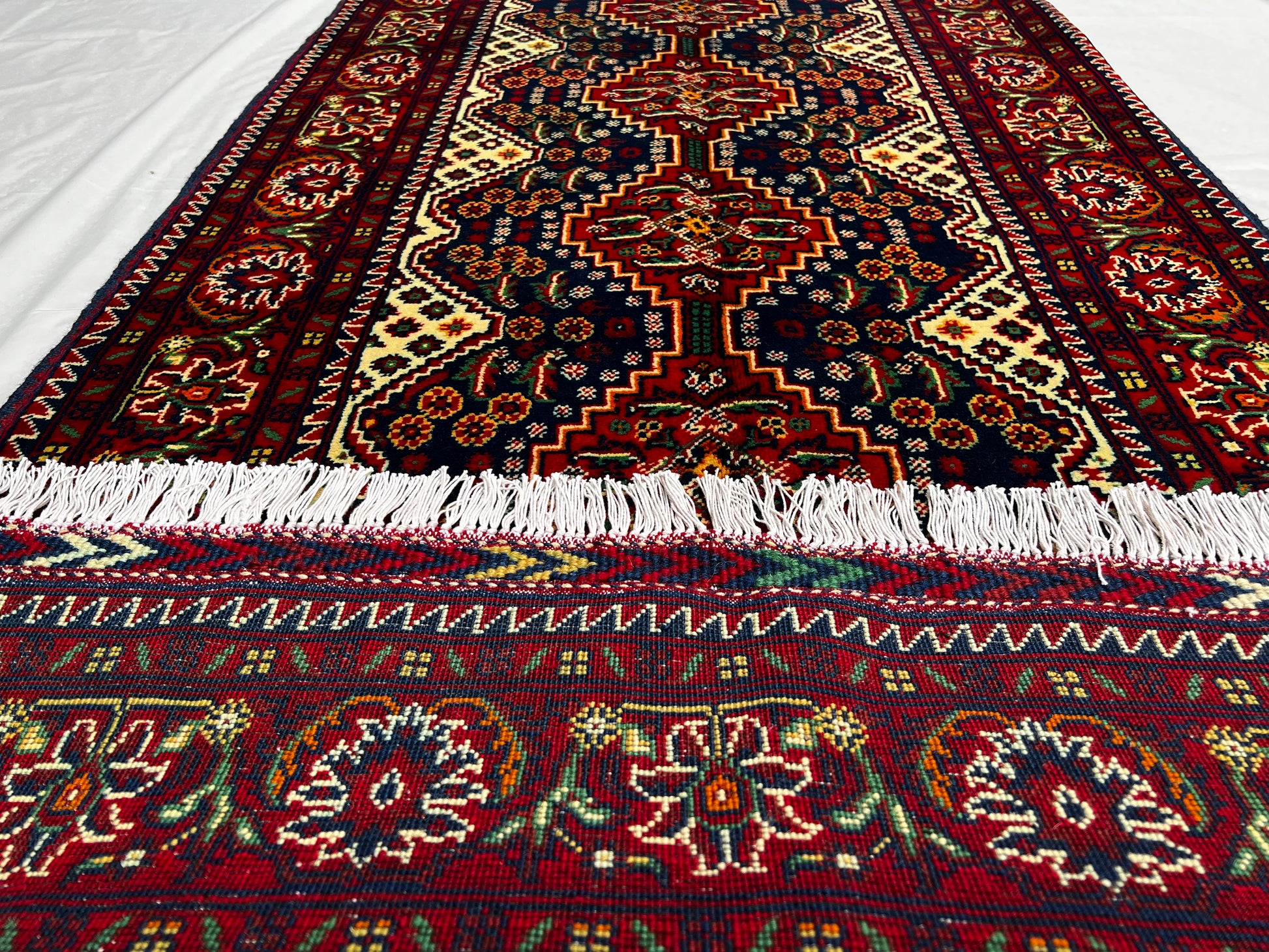 Hand Knitted/ Knotted Hallway Runner Yousuf Bayi Merino Wool 7ftx3.1ft (YB-RU-7X3-R/Y-N) (Mazar-e-Sharif) - Kabul Rugs