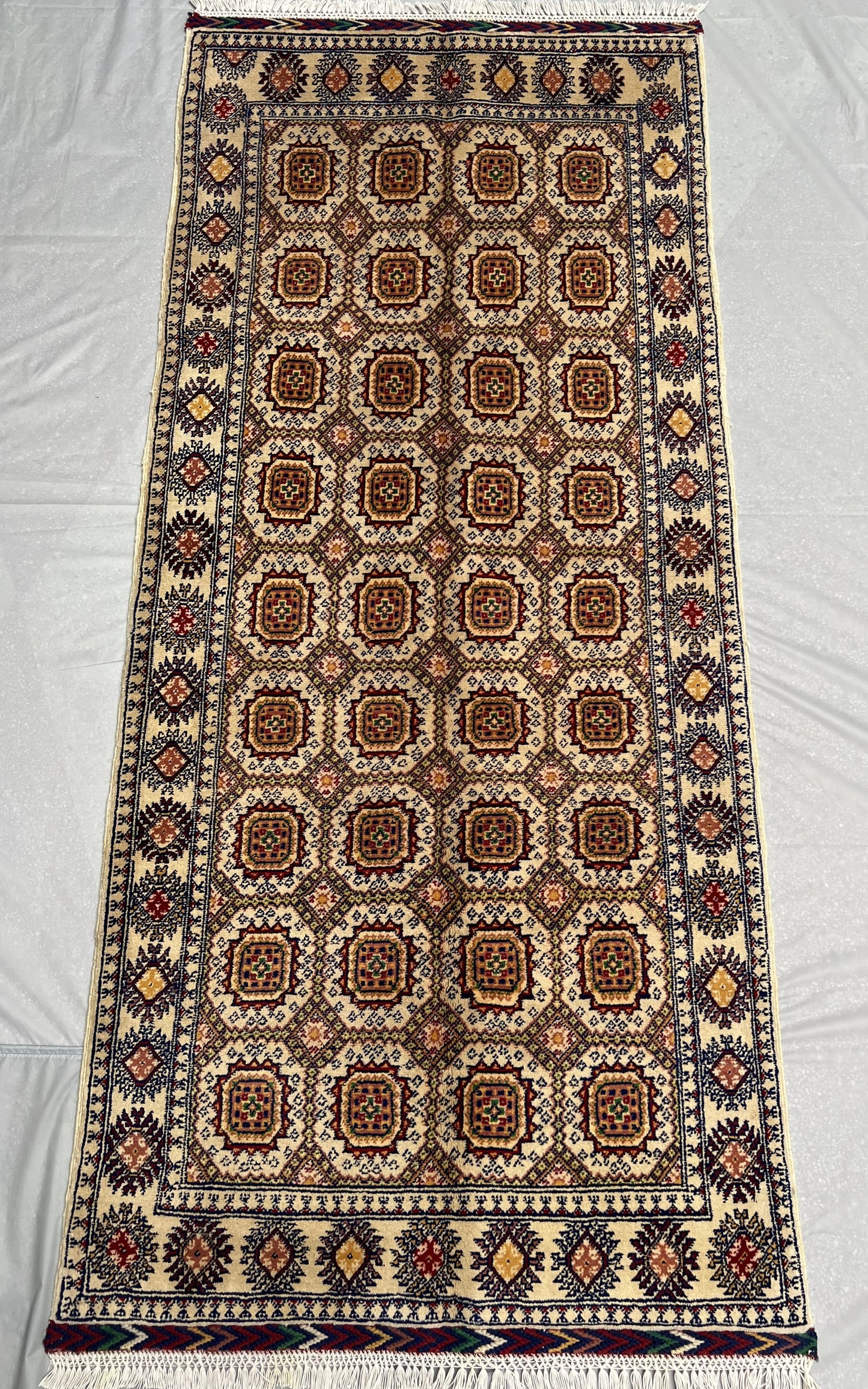 Afghan Hand Knotted/ Knitted Ala bakhmal Hallway Runner 6.5ftx2.7ft (AL-RU-6X2-Y/W-N) (Mazar-e-sharif) - Kabul Rugs