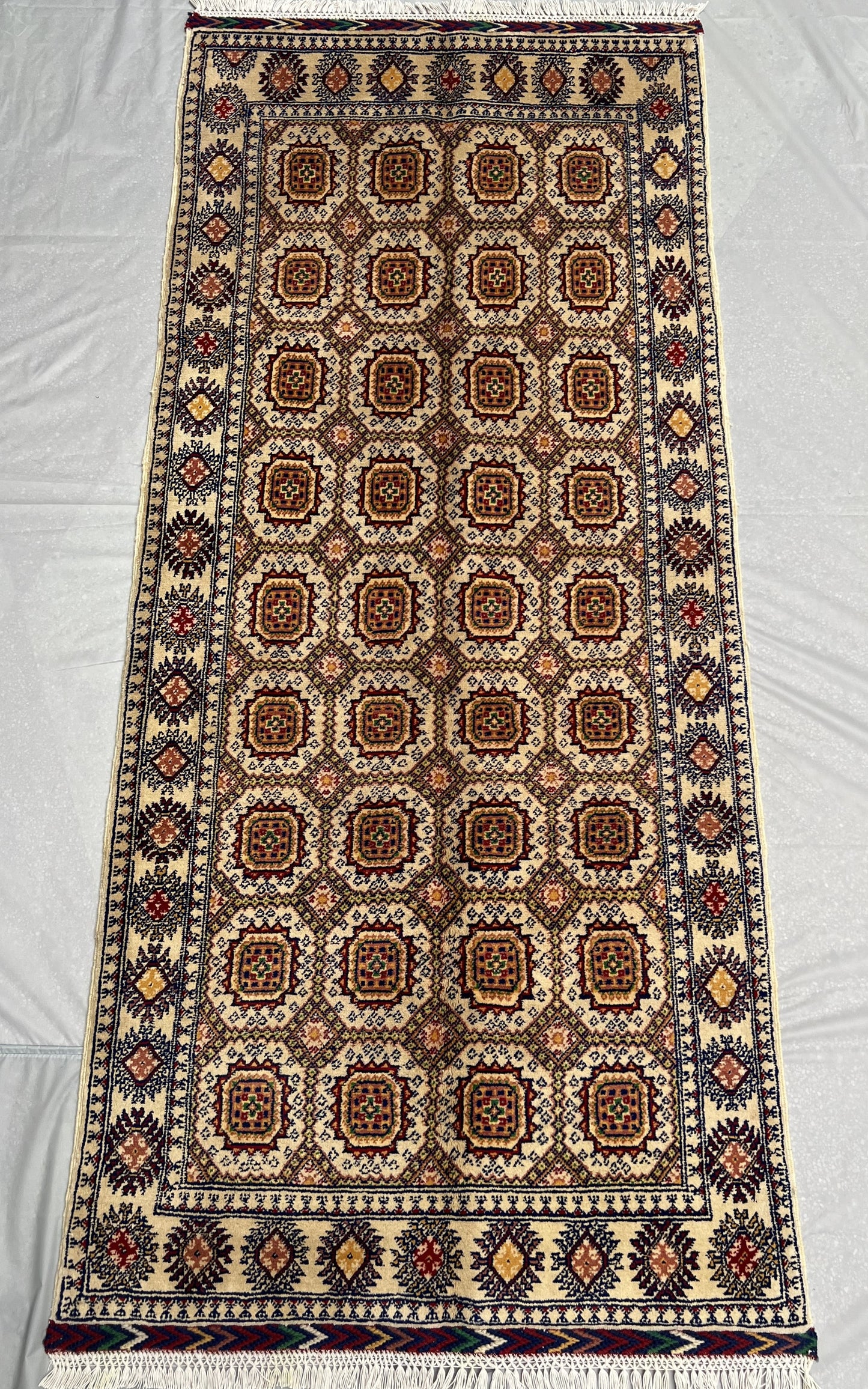 Afghan Hand Knotted/ Knitted Ala bakhmal Hallway Runner 6.5ftx2.7ft (AL-RU-6X2-Y/W-N) (Mazar-e-sharif) - Kabul Rugs